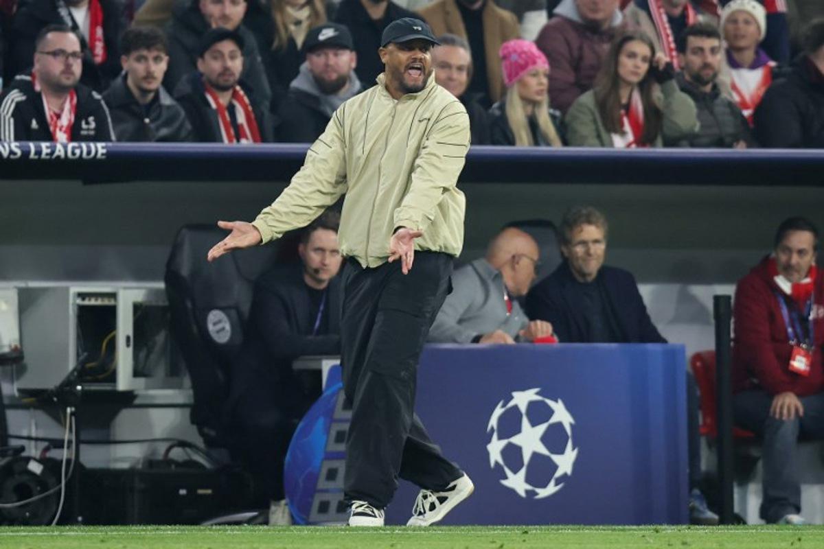 Bayern Munich's Belgian head coach Vincent Kompany reacts from the sidelines during the UEFA Champions League quarter-final second leg football match between FC Bayern Munich and Real Madrid in Munich, southern Germany, on April 15, 2026.  Alexandra BEIER / AFP