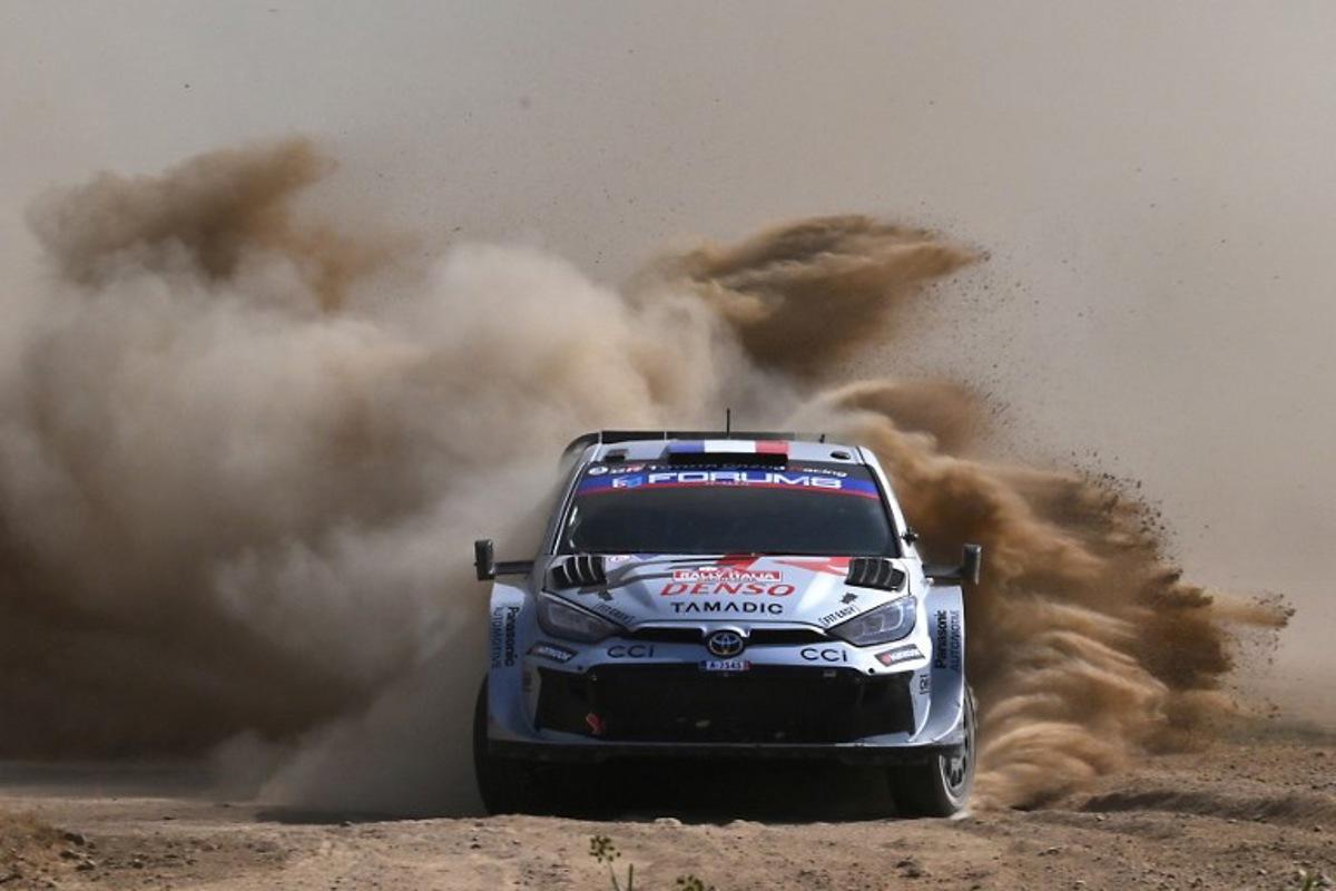 France's Sebastien Ogier and co-driver France's Vincent Landais drive their Toyota GR Yaris Rally 1 as they compete in the SS7 special between Ciluna and Loelle during the 22nd edition of the Rally Italia Sardegna, 6th round of the FIA World Rally Championship (WRC), near Budusso, Sardinia, on June 7, 2025.  Andreas SOLARO / AFP