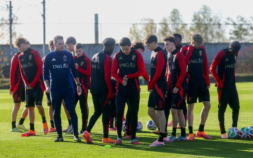 Belgium's players pictured during a training session of the Belgian national under 17 soccer team, at the Proximus Basecamp in Tubize, Thursday 30 October 2025. BELGA PHOTO VIRGINIE LEFOUR