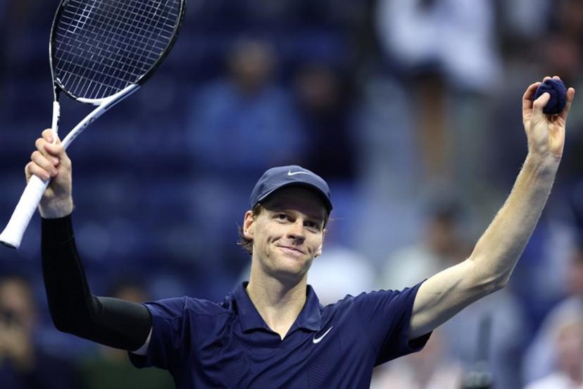 Italy's Jannik Sinner celebrates after defeating Italy's Lorenzo Musetti during their men's singles quarterfinal tennis match on day eleven of the US Open tennis tournament at the USTA Billie Jean King National Tennis Center in New York City, on September 3, 2025.  CHARLY TRIBALLEAU / AFP