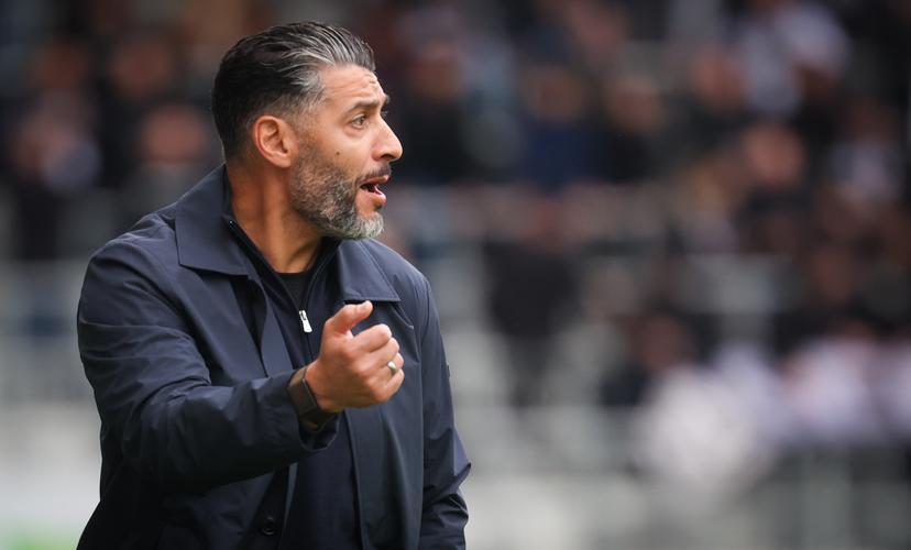 Westerlo's head coach Issame Charai gestures during a soccer match between Sporting Charleroi and KVC Westerlo, Saturday 16 May 2026 in Charleroi, on the eight day of the Europe Play-offs (PO2) of the 2025-2026 'Jupiler Pro League' first division of the Belgian championship. BELGA PHOTO VIRGINIE LEFOUR