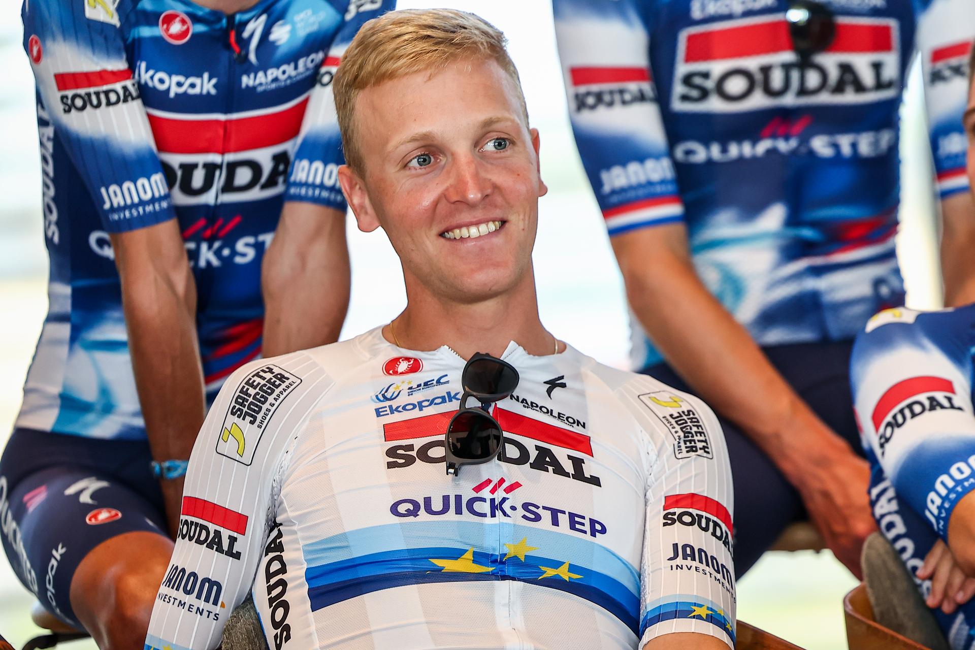 Belgian Tim Merlier of Soudal Quick-Step pictured during a press conference ahead of the 2025 Tour de France cycling race, Wednesday 02 July 2025, in Kruisem. The 112th edition of the Tour de France starts on Saturday 5 July in Lille, France, and will finish in Paris, France on the 27th of July. BELGA PHOTO DAVID PINTENS