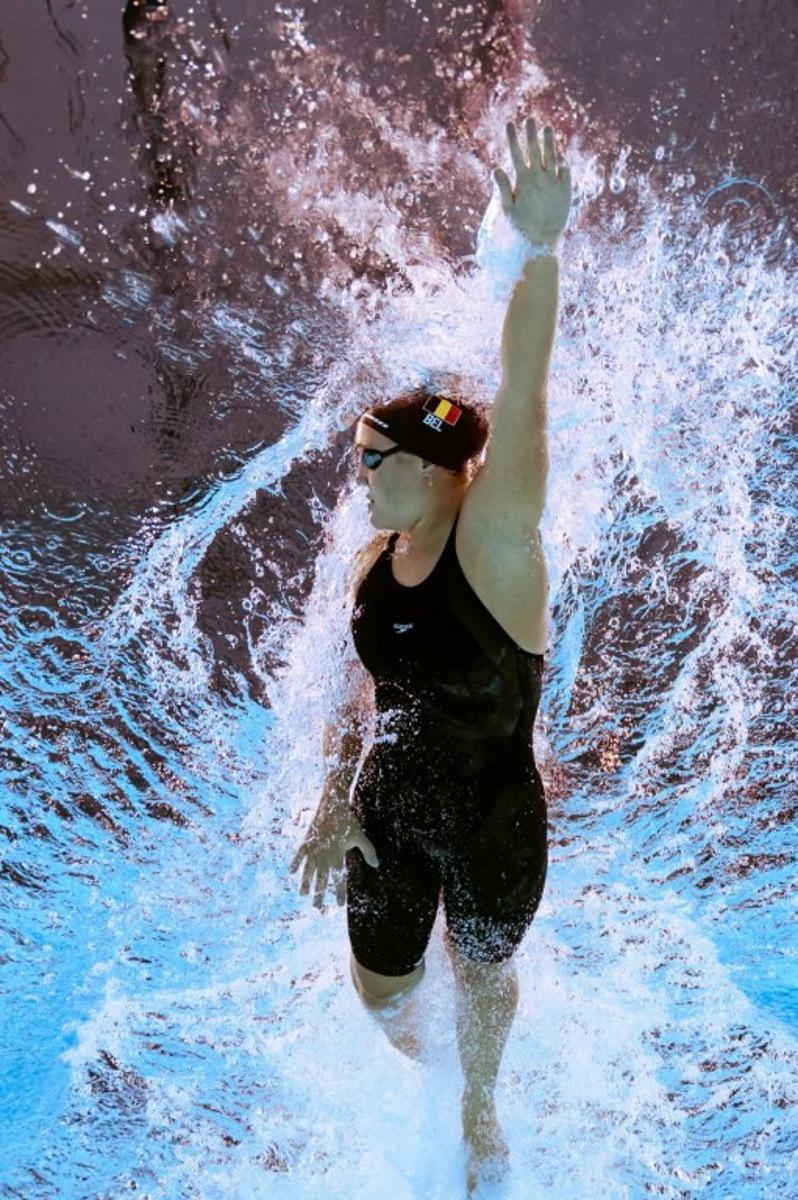 Belgium's swimmer Camille Henveaux competes in a heat of the women's 400m freestyle swimming event during the 2025 World Aquatics Championships in Singapore on July 27, 2025.  François-Xavier MARIT / AFP