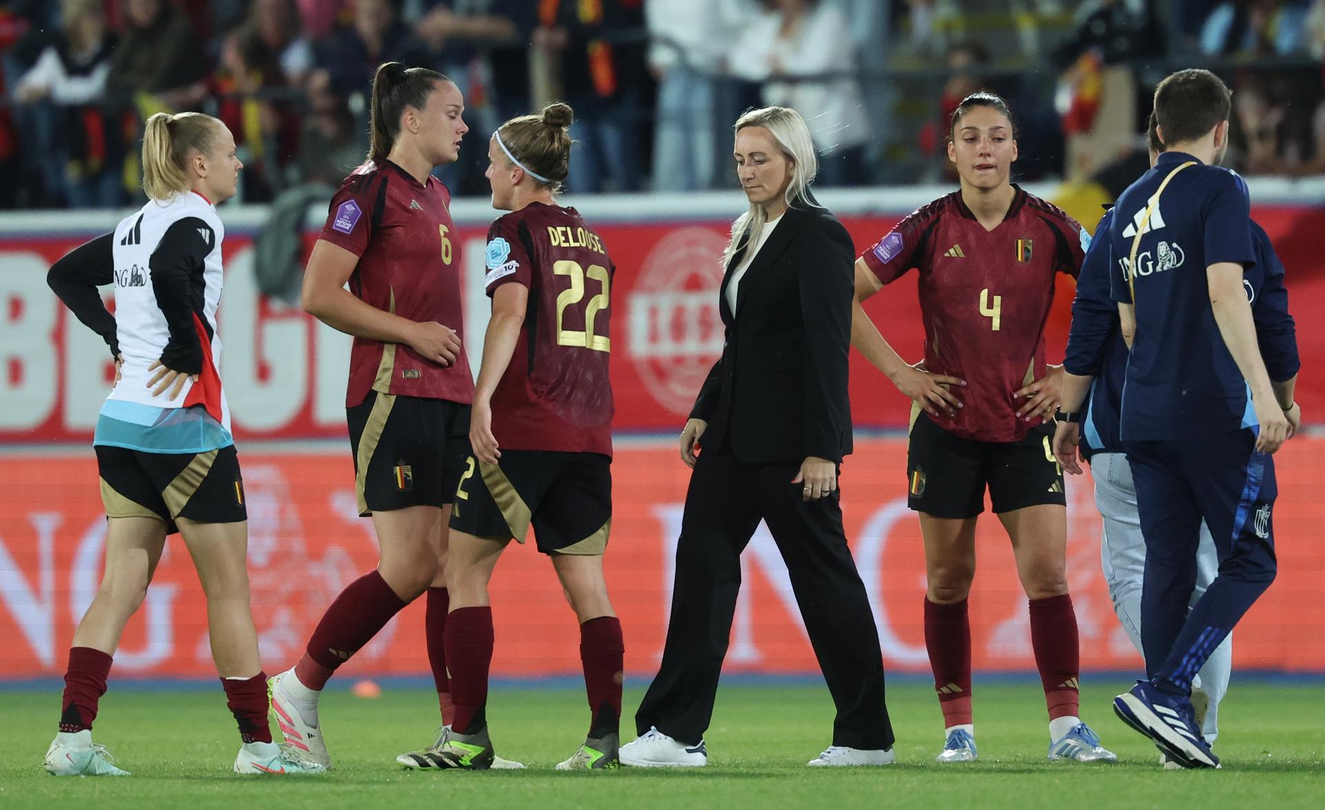 Belgium's head coach Elisabet Gunnarsdottir pictured after a soccer game between the national teams of Belgium (Red Flames) and Spain, on the fifth matchday in group A3 of the 2024-25 Women's Nations League competition, on Friday 30 May 2025 in Heverlee, Leuven. BELGA PHOTO VIRGINIE LEFOUR