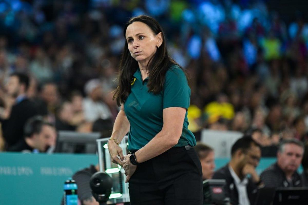 Australia's coach Sandy Brondello reacts in the women's Bronze Medal basketball match between Belgium and Australia during the Paris 2024 Olympic Games at the Bercy  Arena in Paris on August 11, 2024.  Damien MEYER / AFP