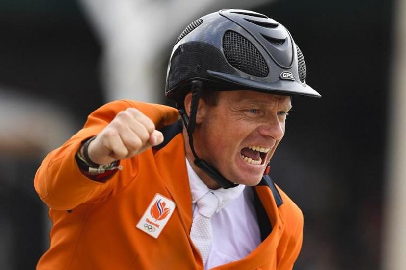 Netherlands's Willem Greve reacts as he rides his horse Carambole during the Longines FEI Jumping Nations Cup Final at the Olympic arena of the Real Club de Polo of Barcelona on October 3, 2021.  Pau BARRENA / AFP