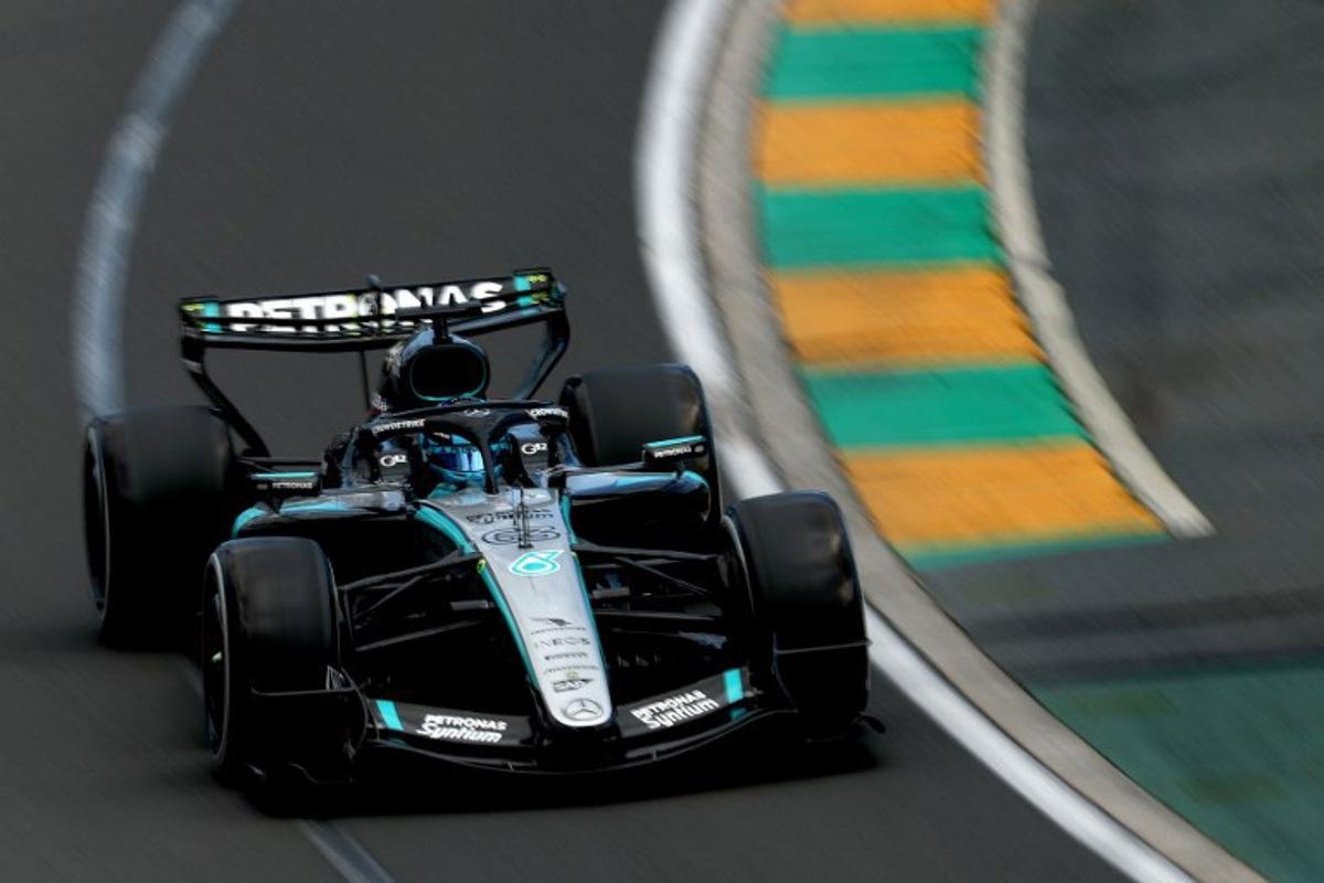 Mercedes' British driver George Russell drives during the Formula One Australian Grand Prix at Melbourne's Albert Park Circuit on March 8, 2026.  Martin KEEP / AFP