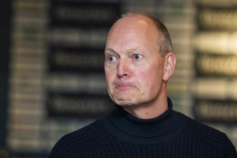 Brondby's former head coach Niels Frederiksen reacts during a press statement after his dismissal, on November 14, 2022 at the team's stadium in Brondby.  Martin Sylvest / Ritzau Scanpix / AFP