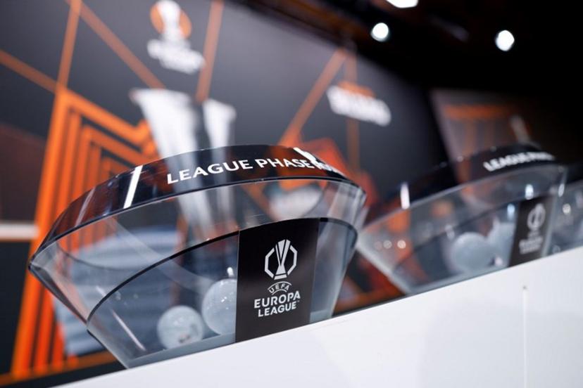 A photo shows the competition logo on a draw bowl prior to the draw for the round of 16 of the 2024-2025 UEFA Europa League football tournament at the House of European Football in Nyon, on February 21, 2025.  Valentin Flauraud / AFP