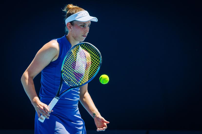 Belgian Elise Mertens pictured during a doubles tennis match between Belgian-Australian pair Mertens-Perez and Australian-Ukrainian pair Aiava-Kostyuk, in the second round of the women's doubles at the 'Australian Open' Grand Slam tennis tournament, Saturday 18 January 2025 in Melbourne Park, Melbourne, Australia. The 2025 edition of the Australian Grand Slam takes place from January 12th to January 26th. BELGA PHOTO PATRICK HAMILTON BELGIUM ONLY