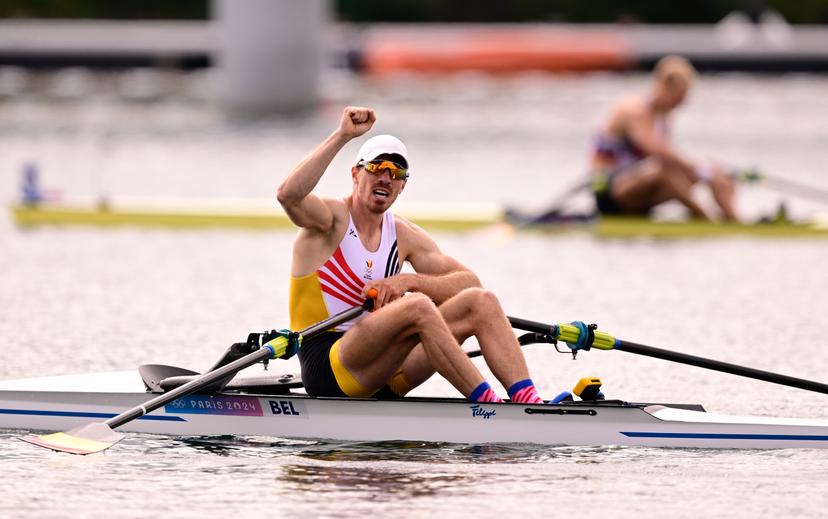 Belgian rower Tim Brys pictured in action during the final of the men's single sculls rowing event at the Paris 2024 Olympic Games, on Saturday 03 August 2024 in Paris, France. The Games of the XXXIII Olympiad are taking place in Paris from 26 July to 11 August. The Belgian delegation counts 165 athletes competing in 21 sports. BELGA PHOTO LAURIE DIEFFEMBACQ