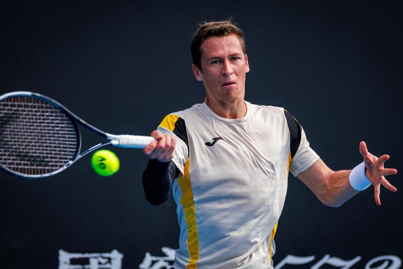 Belgium's Kimmer Coppejans pictured in action during a third round qualifying match in the men's singles against USA's Svajda at the Australian Open, Melbourne Park, Melbourne on Thursday 15 January 2026.  BELGA PHOTO PATRICK HAMILTON  --- BENELUX ONLY   ---