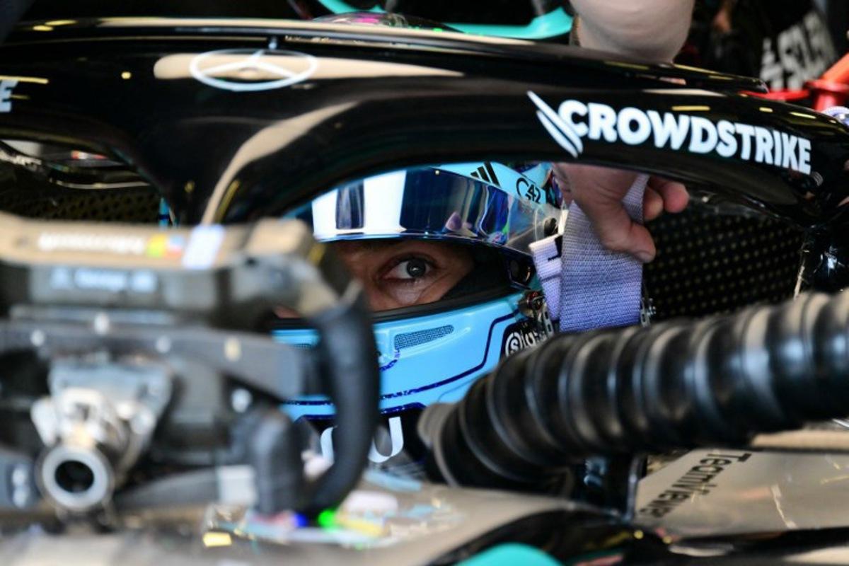 Mercedes' British driver George Russell gets ready for the first practice session ahead of the Formula One Azerbaijan Grand Prix at the Baku City Circuit in Baku on September 24, 2026.  Andrej ISAKOVIC / AFP