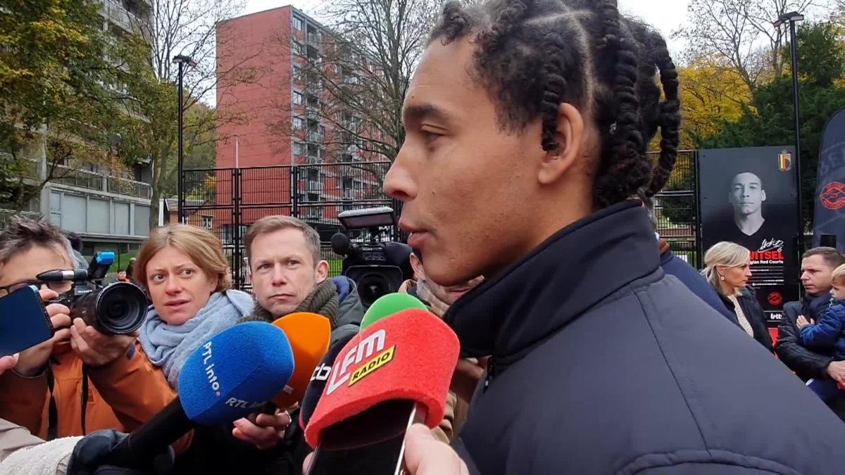 Video showing 00:00:00:00 - 00:01:05:19 Video shows football player Axel Witsel talking to the press (in French), regarding the Belga article 'Axel Witsel inaugure son Red Court: "Mon rêve a commencé dans un endroit comme celui-ci'", Saturday 16 November 2024 in Angleur (Liège). BELGA VIDEO LAURENT CAVENATI
