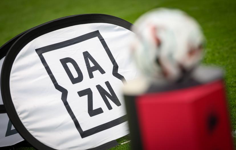 The logo of DAZN pictured in marge of a soccer match between RSC Anderlecht and KRC Genk, Sunday 14 September 2025 in Anderlecht, on day 7 of the 2025-2026 'Jupiler Pro League' first division of the Belgian championship. BELGA PHOTO VIRGINIE LEFOUR