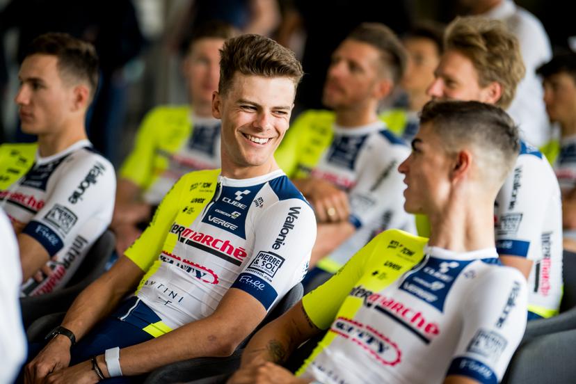 Belgian Arne Marit of Intermarche-Wanty pictured during the team presentation during the media day of Belgian cycling team Intermarche-Wanty, in Alicante, Spain, Friday 19 January 2024. BELGA PHOTO JASPER JACOBS