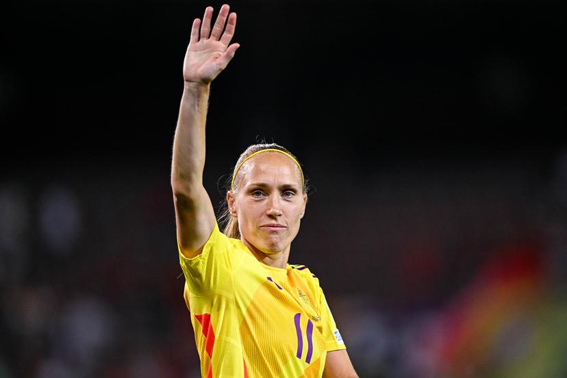 Janice CAYMAN of Belgium celebrates after the women's UEFA Euro 2025 match between Portugal and Belgium at Stade de Tourbillon on July 11, 2025 in Sion, Switzerland. (Photo by Baptiste Fernandez/Icon Sport) BENELUX ONLY