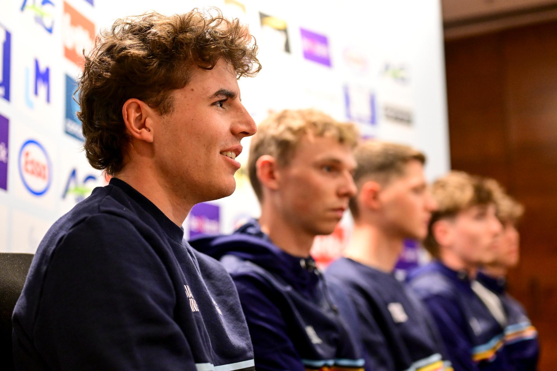 Belgian Jarno Widar pictured during a press conference at the cycling road World Championships, in Kigali, Rwanda, Tuesday 23 September 2025. The 2025 UCI Road World Championships take place from 21 to 28 September in Kigali, Rwanda. BELGA PHOTO DIRK WAEM