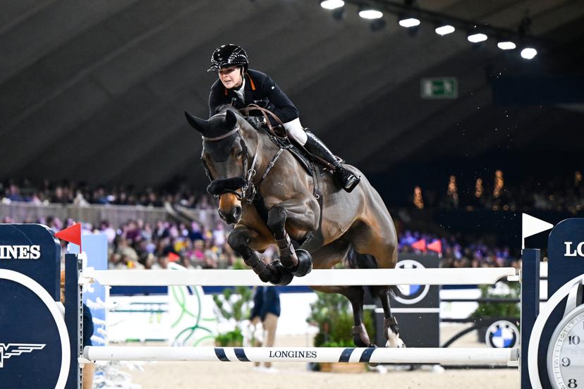 Belgian rider Annelies Vorsselmans with C. Kulottie W Z pictured in action during the FEI World Cup Jumping competition at the 'Vlaanderens Kerstjumping - Memorial Eric Wauters' equestrian event in Mechelen on Monday 30 December 2024. BELGA PHOTO TOM GOYVAERTS