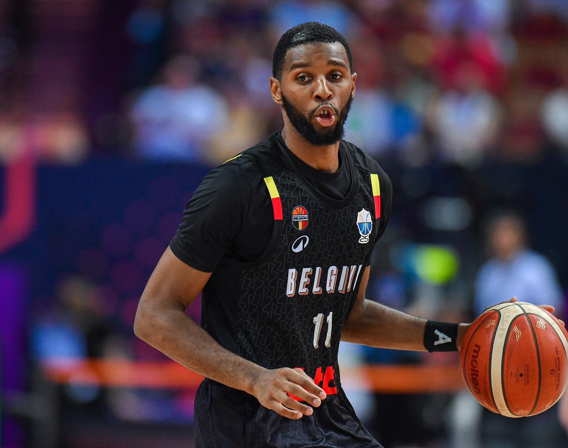 Belgium's Loic Schwartz pictured in action during a basketball match between Belgium's national team Belgian Lions and Iceland, Saturday 30 August 2025 in Katowice, Poland, the second game of the group stage of the Eurobasket 2025 European championships. BELGA PHOTO MARCIN BULANDA *** BELGIUM ONLY ***