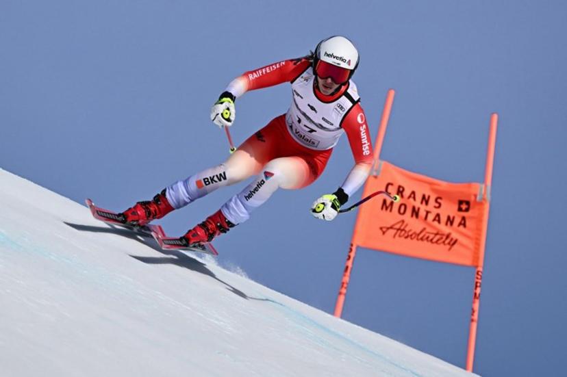 Switzerland's Malorie Blanc competes in the women's super G race part of the FIS Alpine Ski World Cup 2025-2026, in Crans Montana, Switzerland, on January 31, 2026.  Fabrice COFFRINI / AFP
