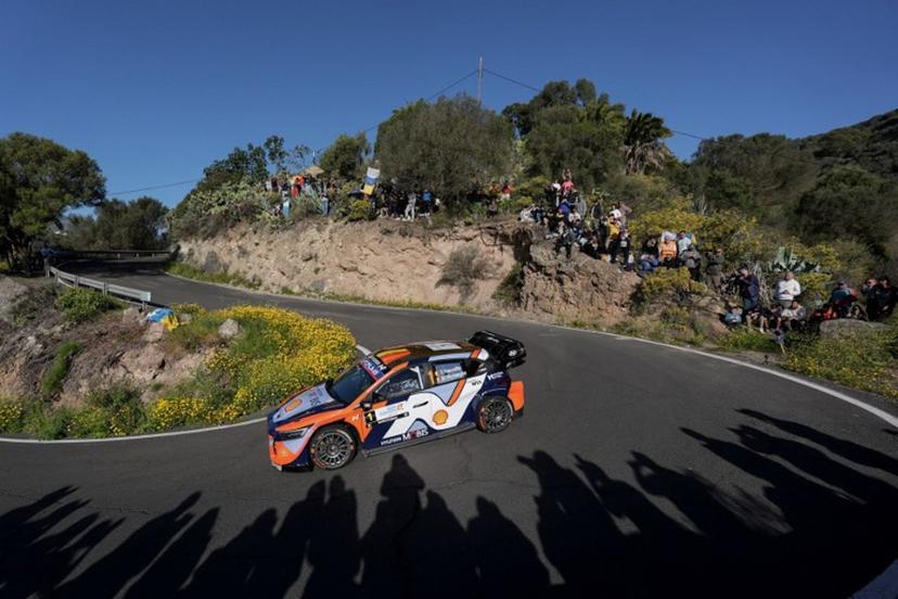 Thierry Neuville of Belgium and his co-driver Martijn Wydaeghe of Belgium compete in their Hyundai i20 N during the shakedown preliminary stage of the World Rally Championship (WRC) Rally Islas Canarias on the island of Gran Canaria in Spain's Canary Islands, on April 24, 2025.  Manaure QUINTERO / AFP