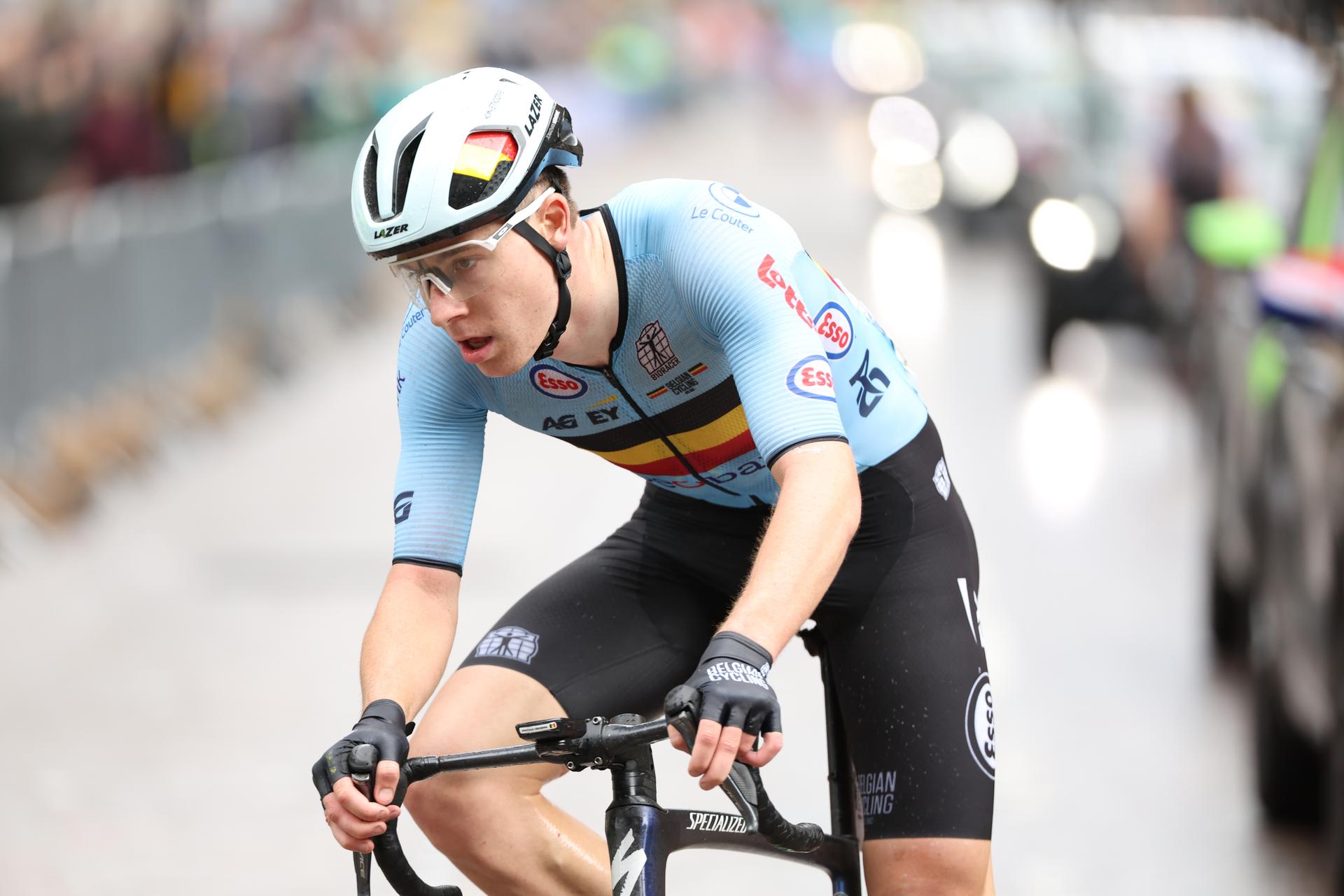 Belgian Jonathan Vervenne pictured in action during the U23 men road race at the UCI World Championships Cycling, in Glasgow, Scotland, Saturday 12 August 2023. UCI organizes the worlds with all cycling disciplines, road cycling, indoor cycling, mountain bike, BMX racing, road paracycling and indoor paracycling, in Glasgow from 05 to 13 August. BELGA PHOTO DAVID PINTENS
