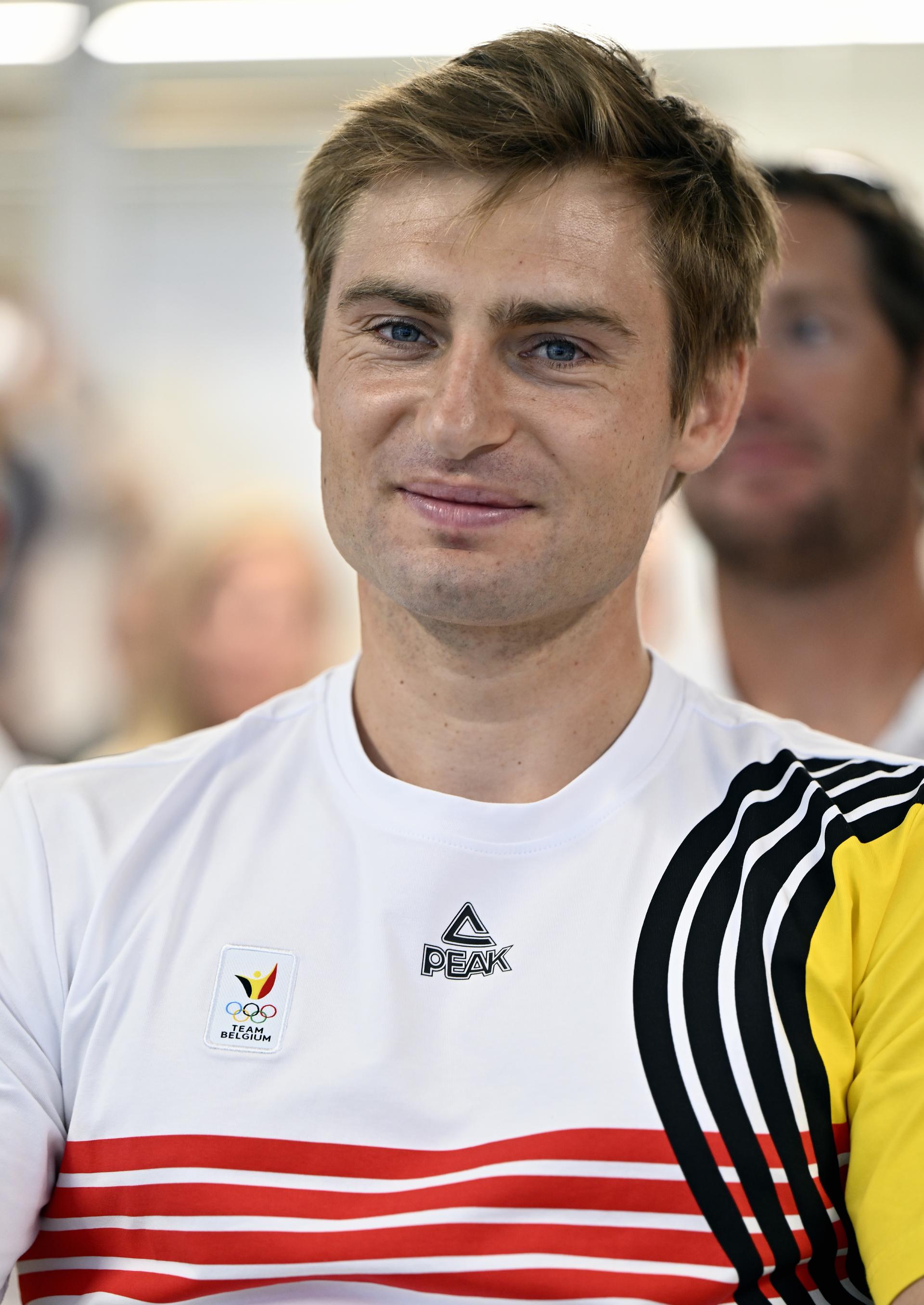 Belgian William De Smet pictured during a press conference by Wind & Watersport Vlaanderen and the Federation Francophone du Yachting Belge with the entire Olympic sailing delegation heading to Marseille for the Olympic Games, Friday 28 June 2024. The Team Belgium sailing athletes are present at the BOIC - COIB headquarters ahead of the 2024 Paris Olympic Games. BELGA PHOTO ERIC LALMAND