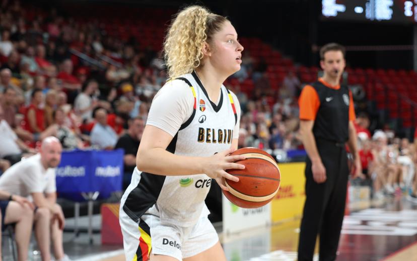 Belgium's Jada Lynch pictured in action during a DHL Youth Day game between the Be Gold Cats and Young Finland team, in Charleroi, on Friday 26 June 2026. The Be Gold project aims to ensure a long-term transition by recruiting the best young athletes of the U18 and U20 teams into the Belgian Cats squad on the road to the 2028 and 2032 Olympic games. BELGA PHOTO VIRGINIE LEFOUR