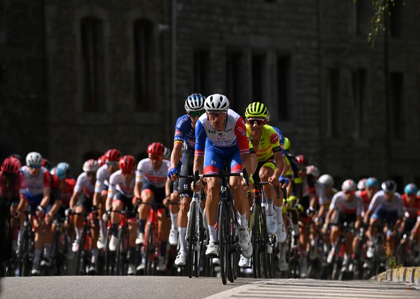 French Anthony Roux of Groupama-FDJ and Luxembourgian Luc Wirtgen of Bingoal Pauwels Sauces WB are pictured during the fourth stage of the Tour De Wallonie cycling race, from Durbuy to Couvin (200,9km), on Tuesday 26 July 2022. BELGA PHOTO JOHN THYS