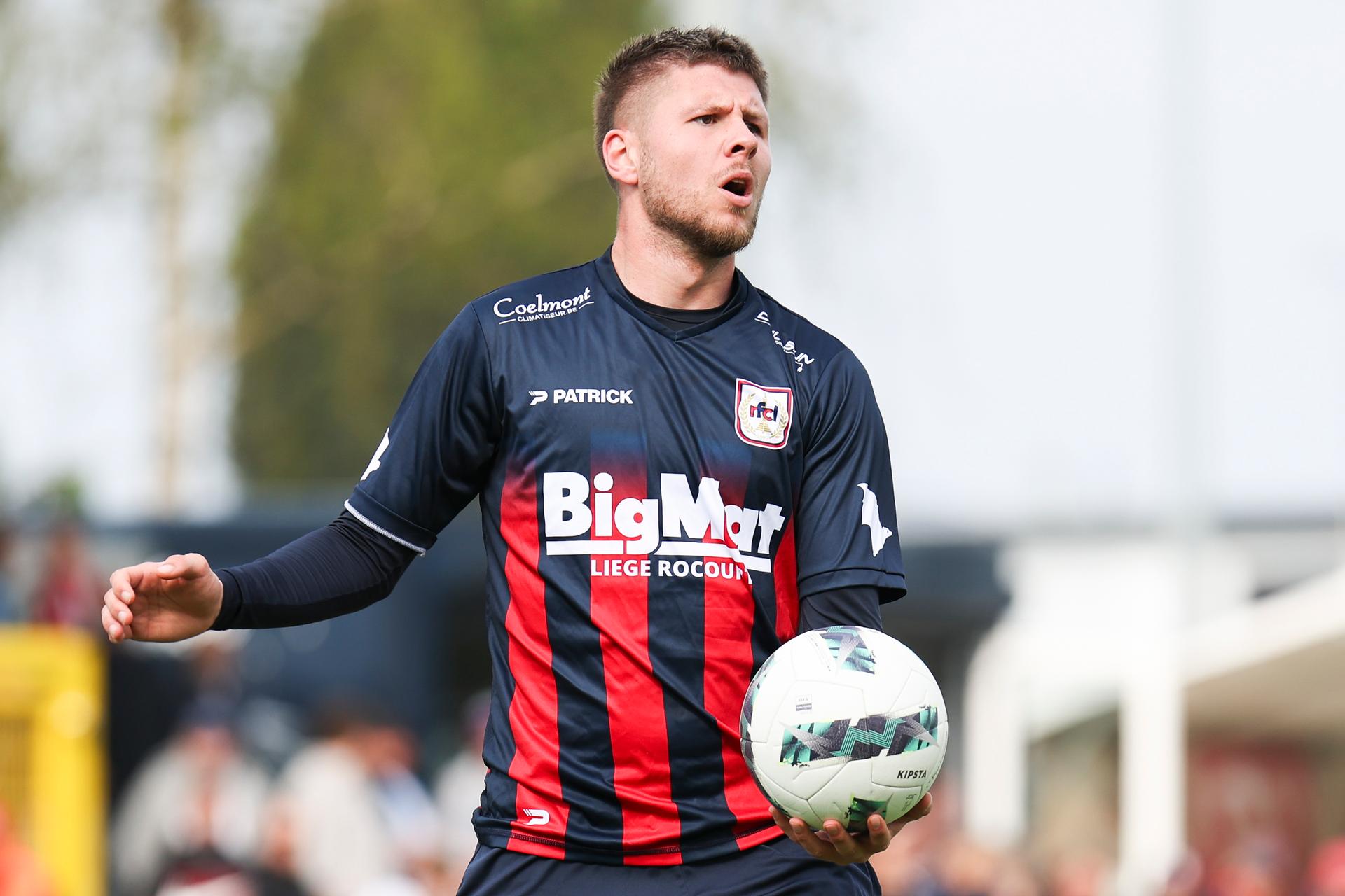Liege's Ryan Merlen pictured during a soccer match between RFC Liege and Jong Genk, Sunday 13 April 2025 in Liege, on day 29 of the 2024-2025 'Challenger Pro League' 1B second division of the Belgian championship. BELGA PHOTO NATACHA FREISEN