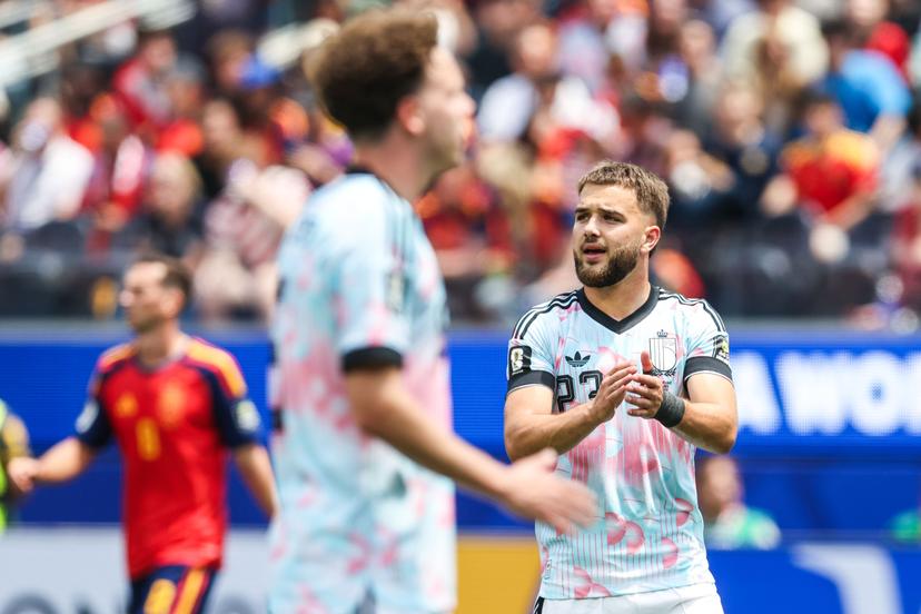 Belgium's Nicolas Raskin pictured during a soccer game between Spain and Belgian national team Red Devils, on Friday 10 July 2026 in Los Angeles, USA, in the 1/4 finals of the FIFA World Cup 2026. BELGA PHOTO BRUNO FAHY