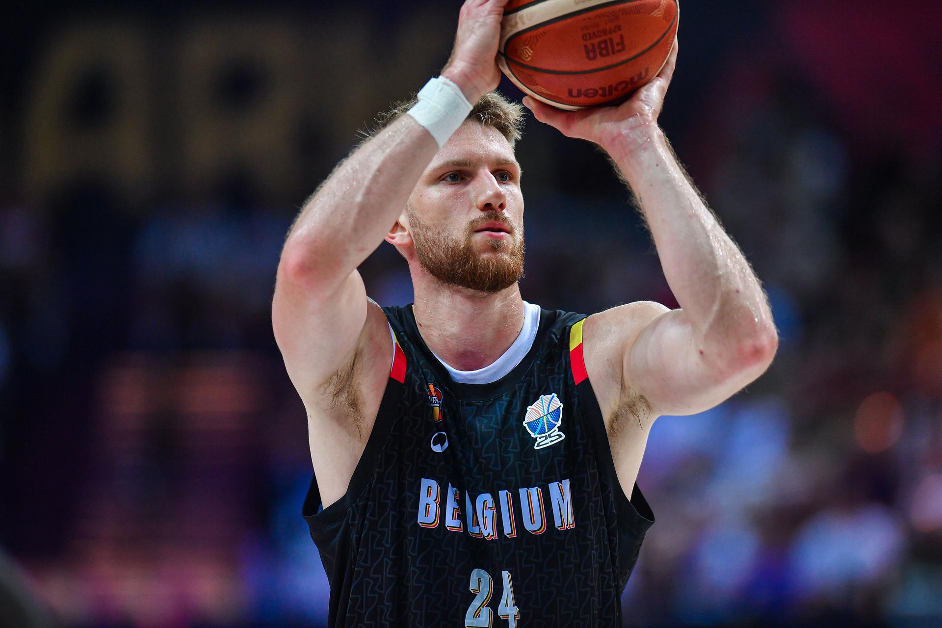 Belgium's Andy Van Vliet pictured in action during a basketball match between Belgium's national team Belgian Lions and Slovenia, Sunday 31 August 2025 in Katowice, Poland, the third game of the group stage of the Eurobasket 2025 European championships. BELGA PHOTO MARCIN BULANDA *** BELGIUM ONLY ***
