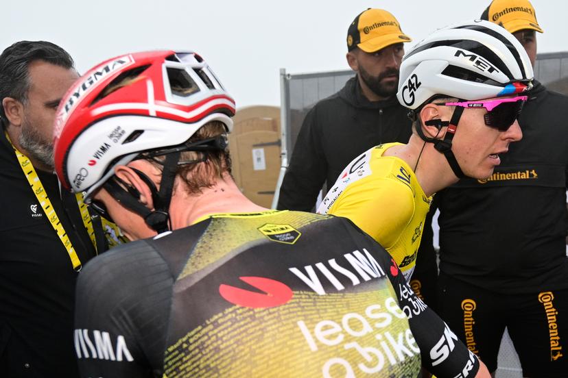 Slovenian Tadej Pogacar of UAE Team Emirates and Danish Jonas Vingegaard Hansen of Team Visma-Lease a Bike pictured after finishing the stage 18 of the 2025 Tour de France cycling race, from Vif to Courchevel Col de la Loze, on Thursday 24 July 2025 in France. The 112th edition of the Tour de France starts on Saturday 5 July in Lille, France, and will finish in Paris, France on the 27th of July.   BELGA PHOTO DIRK WAEM