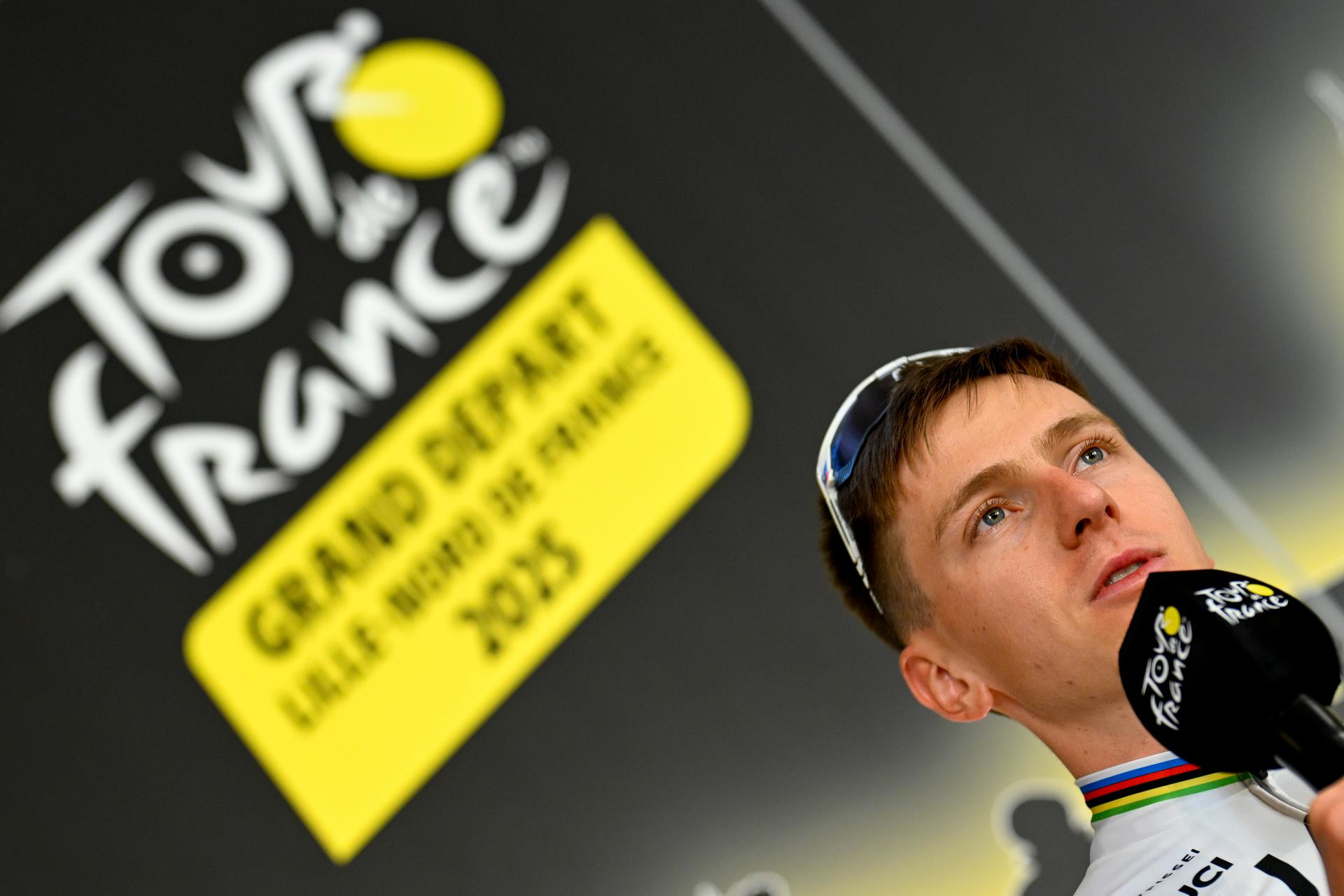 Slovenian Tadej Pogacar of UAE Team Emirates pictured during a press conference of the headliners of the Tour de France 2025 cycling race, Thursday 03 July 2025, in Lille, France. The 112th edition of the Tour de France starts on Saturday 5 July in Lille, France, and will finish in Paris, France on the 27th of July. BELGA PHOTO JASPER JACOBS