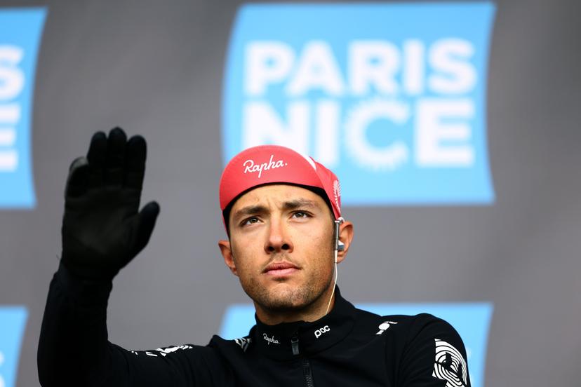 Italian Vincenzo Albanese of EF Education-EasyPost pictured at the start of stage five of the 83th edition of the Paris-Nice cycling race, 196,5 km from Saint-Just-en-Chevalet to La Cote-Saint-Andre, France, Thursday 13 March 2025. BELGA PHOTO DAVID PINTENS