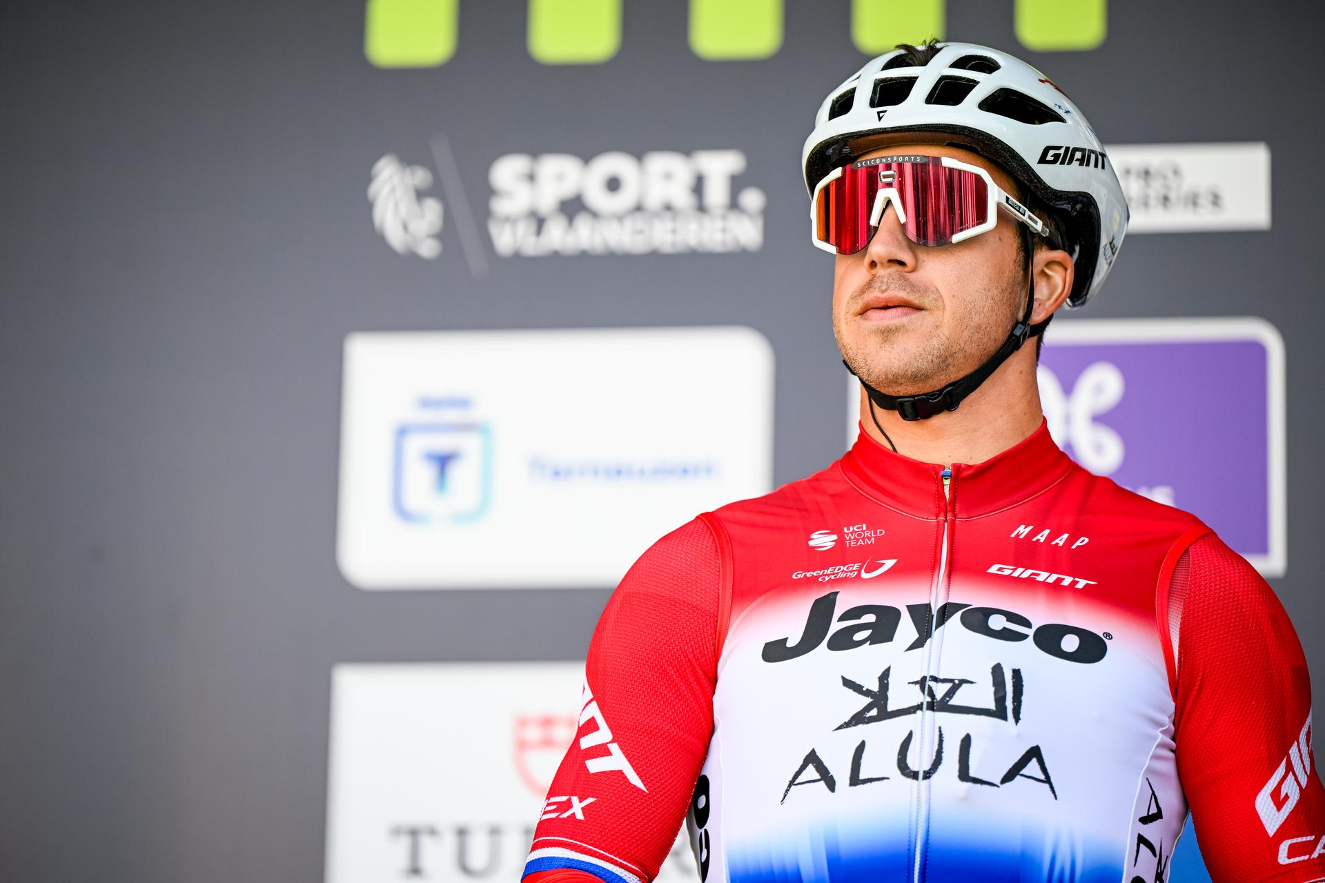 Dutch Dylan Groenewegen of Team Jayco AIUIa pictured at the start of the men's race of the 113th edition of the 'Scheldeprijs' one day cycling event, 202,8 km from Terneuzen, the Netherlands to Schoten, Belgium on Wednesday 09 April 2025. BELGA PHOTO TOM GOYVAERTS