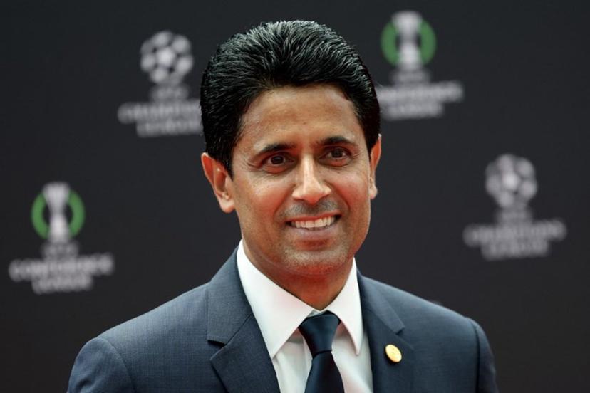 Paris Saint Germain's Qatari president Nasser al-Khelaifi poses prior to the draw ceremony for the league phase of the 2026-2027 UEFA Champions League football tournament at the Grimaldi Forum in the Principality of Monaco on August 27, 2026.  Valery HACHE / AFP