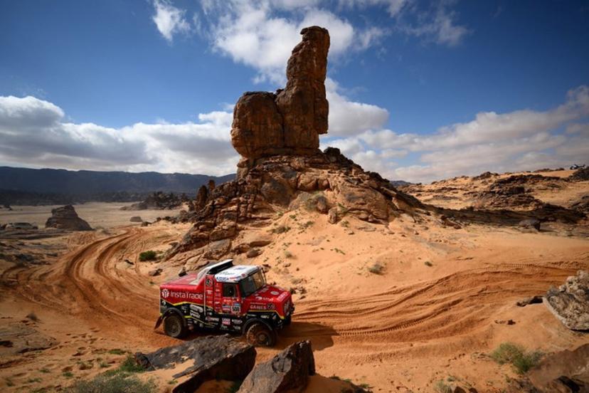 Czech truck driver Ales Loprais, co-driver Petr Pokora, and mechanic Jaroslav Valtr Jr compete during the fourth stage of the 2023 Dakar rally around Ha'il in Saudi Arabia on January 4, 2023.  FRANCK FIFE / AFP