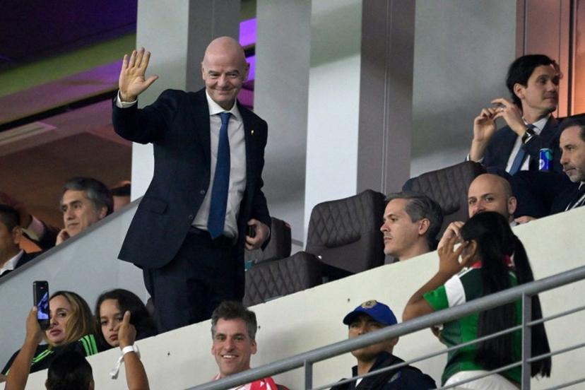 FIFA President Gianni Infantino waves to supporters during a friendly football match between Mexico and Portugal at the Banorte (formerly known as Azteca) Stadium in Mexico City on March 28, 2026.  Alfredo ESTRELLA / AFP