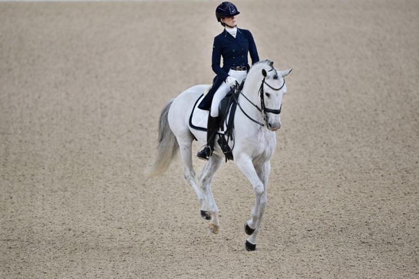 Belgium's Alexa Fairchild is pictured with the horse Mala Skala's Hermes during the FEI Dressage World Cup Grand Prix at the Gothenburg Horse Show at the Scandinavium Arena in Gothenburg, Sweden, on February 21, 2025.   Bjorn LARSSON ROSVALL / TT NEWS AGENCY / AFP