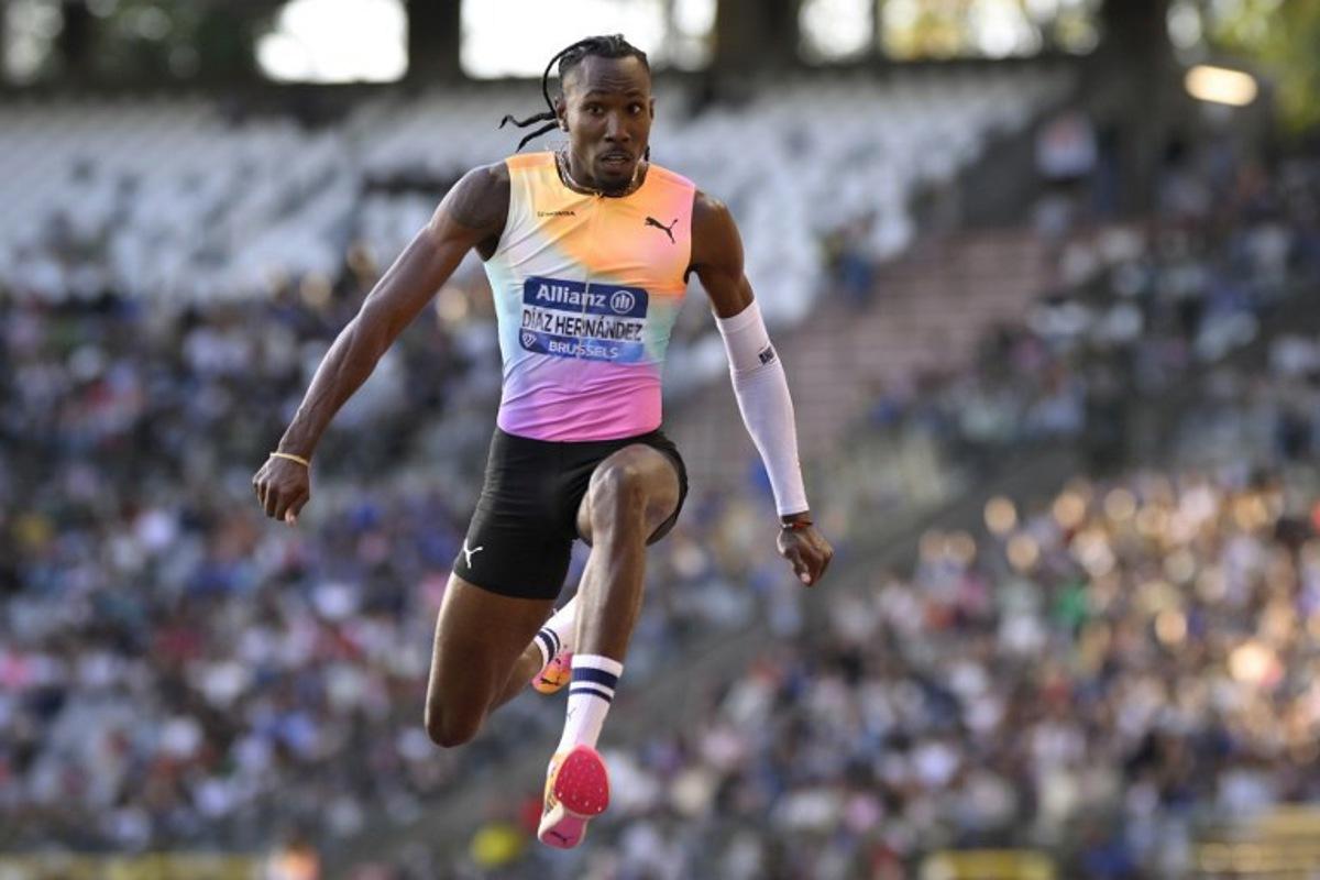 Italy's Andy Diaz Hernandez competes in the men's Triple Jump during the World Athletics Diamond League athletics meeting at the King Baudouin Stadium in Brussels, on September 5, 2026.  JOHN THYS / AFP