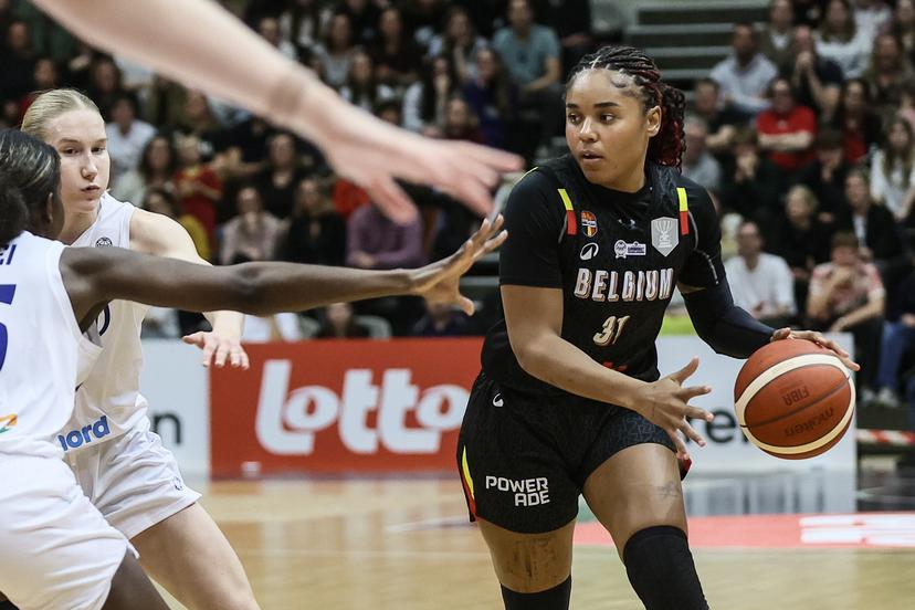 Belgium's Maxuella Lisowa Mbaka pictured in action during a basketball game between Belgian national team the Belgian Cats and Finland, Thursday 13 November 2025 in Leuven, a qualification game (1/6) for the 2027 Eurobasket tournament. BELGA PHOTO BRUNO FAHY