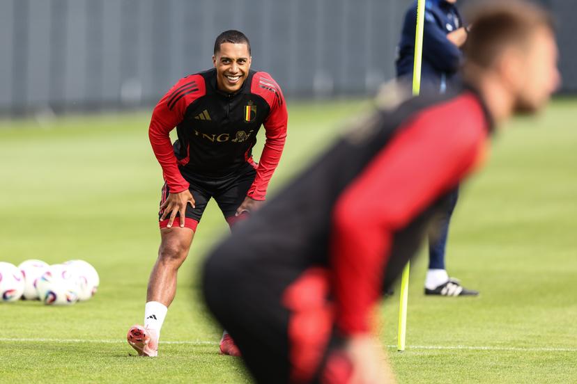 Belgium's Youri Tielemans pictured during a training session of the Red Devils, the Belgian national soccer team, at the Proximus Basecamp in Tubize, Sunday 08 June 2025. The team is preparing for the World Cup 2026 qualifier against Wales (09/06). BELGA PHOTO BRUNO FAHY