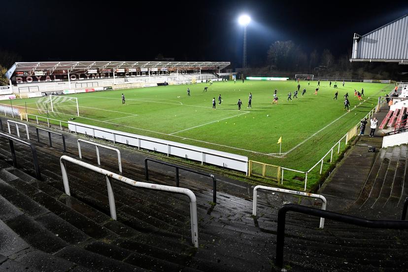 Illustration picture shows the Neuville Stadium before a a soccer game between Olympic Charleroi (first amateur division) and SV Zulte Waregem (1A first division), Wednesday 03 February 2021 in Charleroi, in the 1/16 finals of the 'Croky Cup' Belgian cup. BELGA PHOTO JOHN THYS