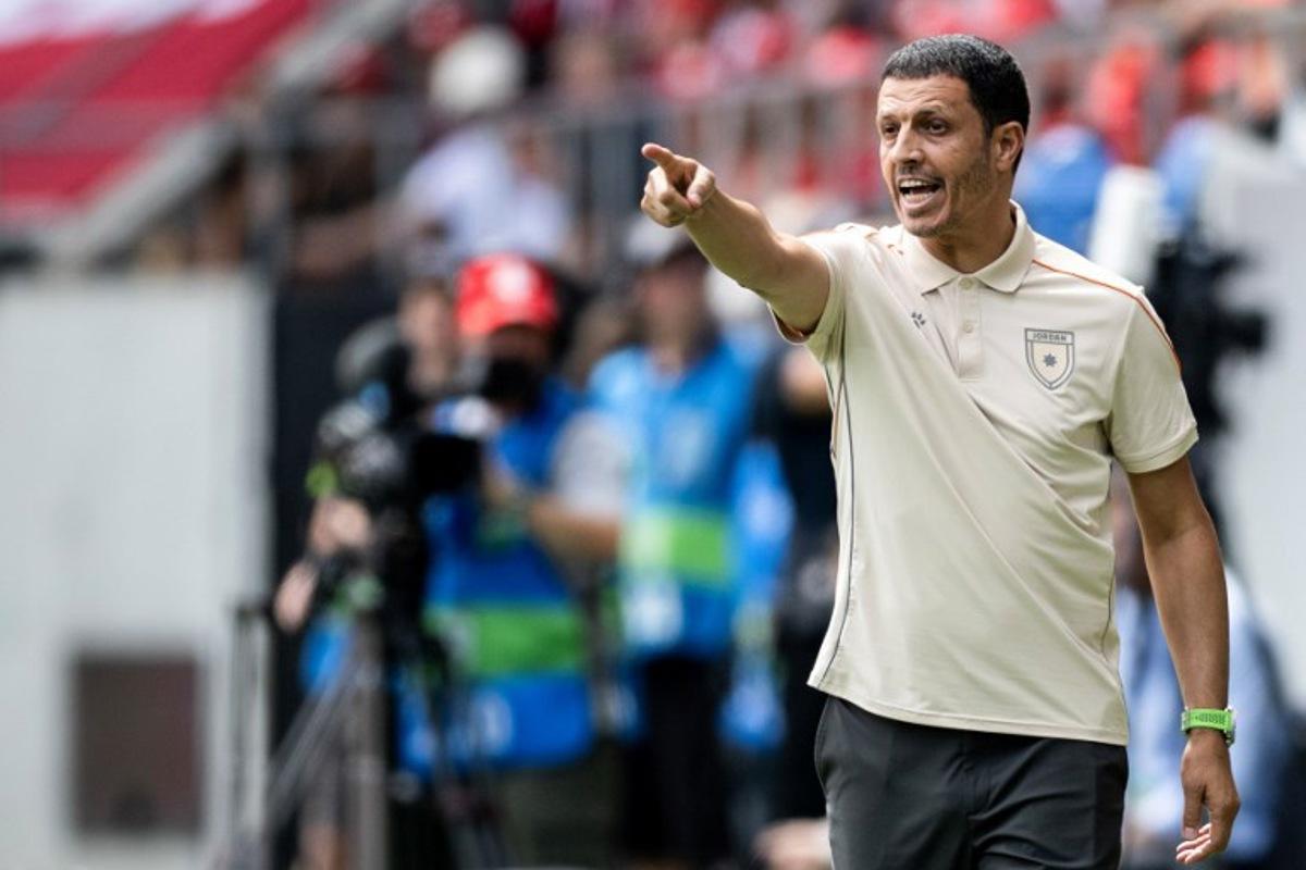Jordan's Moroccan head coach Jamal Sellami reacts during a friendly match between Switzerland and Jordan ahead of the 2026 FIFA World Cup football tournament at the Kybunpark stadium, in St. Gallen, on May 31, 2026.  Ennio LEANZA / AFP