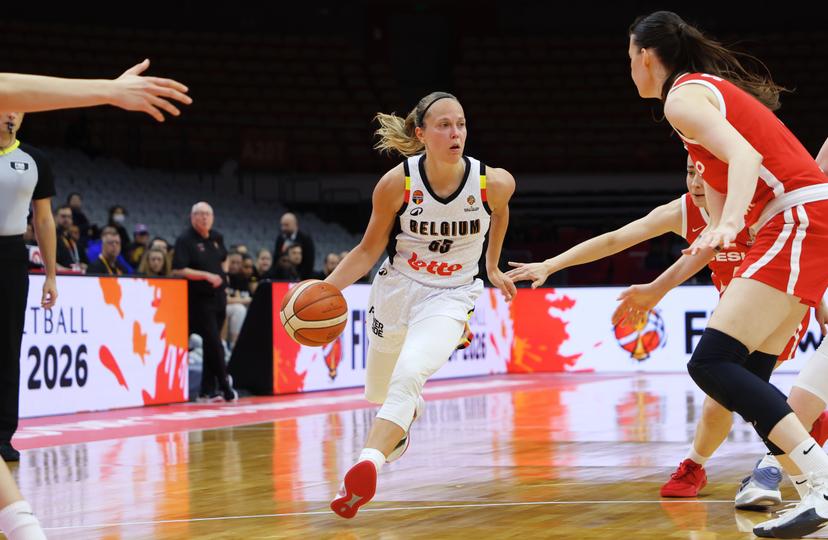 Belgium's Julie Allemand fights for the ball during a basket game between Belgium's national team Belgian Cats and Czech Republic, in Wuhan, China, on Tuesday 17 March 2026, the fifth game (out of 5) of the qualifications phase for the World Cup Basket tournament. BELGA PHOTO NIKOLA KRSTIC