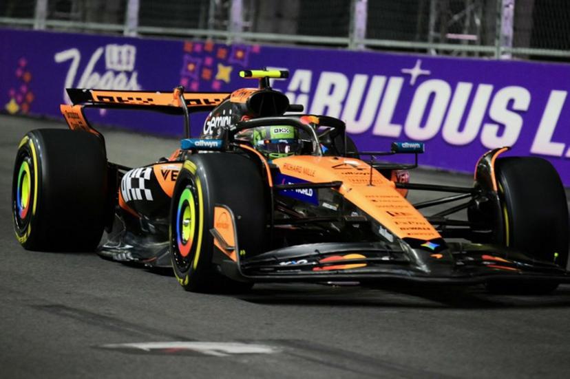 McLaren's British driver Lando Norris races during the second practice session for the Las Vegas Formula One Grand Prix at the Las Vegas Strip Circuit in Las Vegas, Nevada, on November 20, 2025.  Frederic J. Brown / AFP