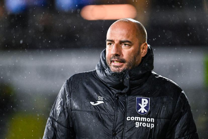 Patro Eisden's head coach Stijn Stijnen pictured during a soccer game between Lierse SK and Patro Eisden Maasmechelen, Friday 13 March 2026 in Lier, on day 30 of the 2025-2026 'Challenger Pro League' 1B second division of the Belgian championship. BELGA PHOTO TOM GOYVAERTS