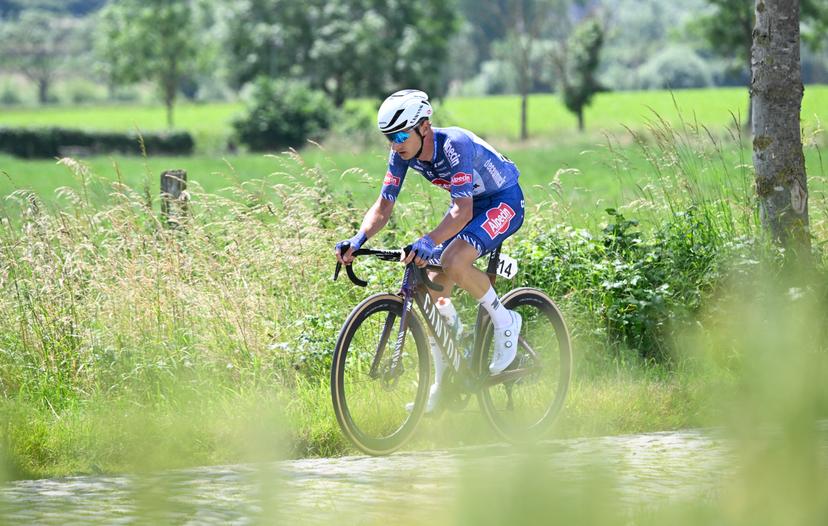 Belgian Quinten Hermans of Alpecin-Deceuninck pictured in action during the men's elite race of the Belgian Championships cycling, 220 km, from Sint-Lievens-Houtem to Zottegem, on Sunday 23 June 2024. BELGA PHOTO POOL TOM GOYVAERTS
